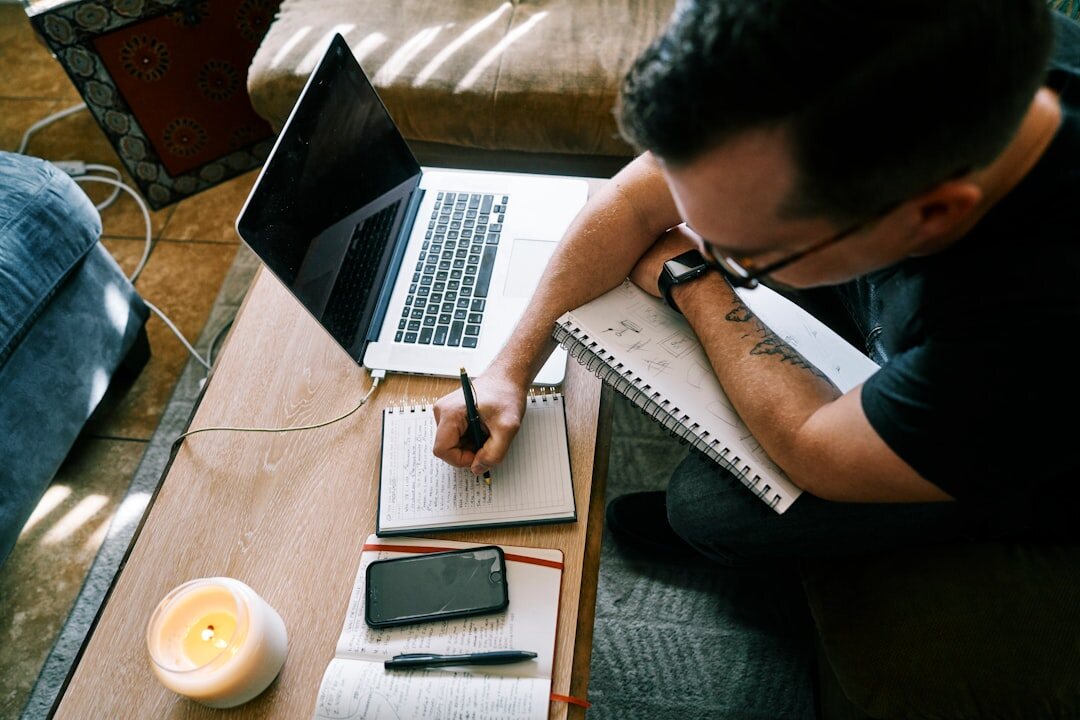 writer working on manuscript